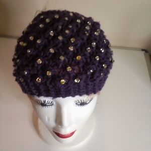 Vintage Crocheted Rhinestone Purple Ear Warmer